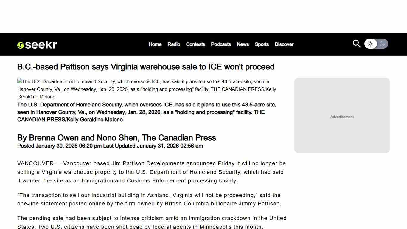 B.C.-based Pattison says Virginia warehouse sale to ICE won't proceed Seekr