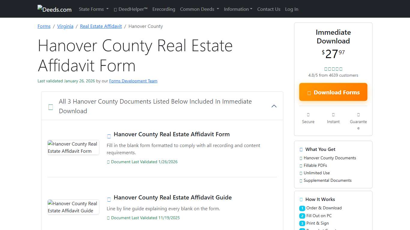 Hanover County Real Estate Affidavit Form Virginia Deeds.com